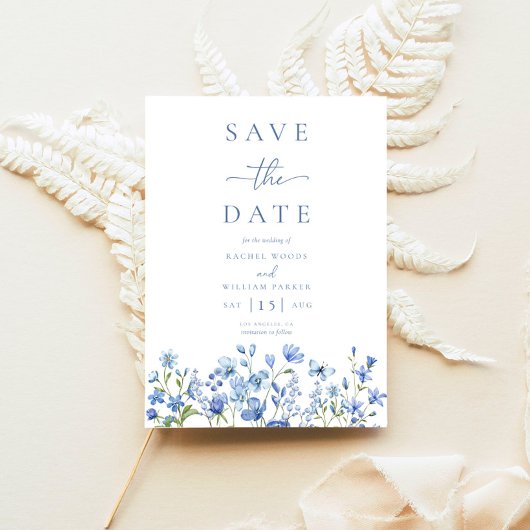 Save The Date Élégant Mariage floral Dusty Blue