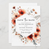 Save The Date Élégant Mariage Floral en terre cuite (Devant / Derrière)