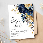 Save The Date Élégant Mariage Floral en terre cuite bleu marine