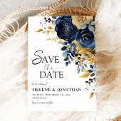 Save The Date Élégant Mariage Floral en terre cuite bleu marine