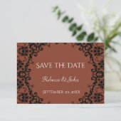 Save The Date Élégant Mariage floral en terre cuite damassé (Debout devant)