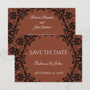Save The Date Élégant Mariage floral en terre cuite damassé