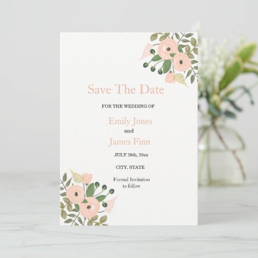 Save The Date Élégant Mariage Floral Enregistrer La Date Invitat (Debout devant)