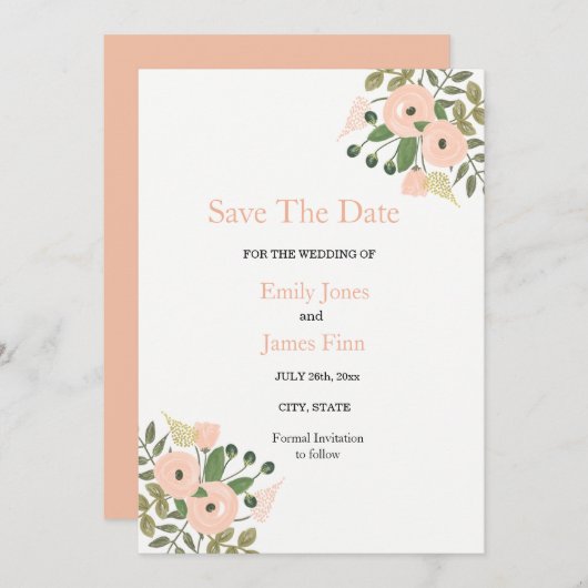 Save The Date Élégant Mariage Floral Enregistrer La Date Invitat (Devant / Derrière)