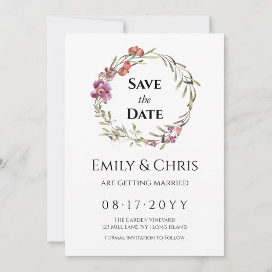 Save The Date Elégant Mariage Floral Eucalyptus Enregistrer La D (Devant)