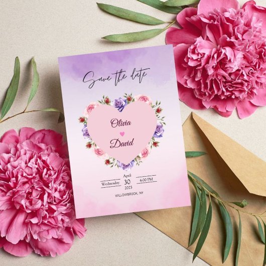 Save The Date Élégant Mariage Floral Flush Moderne Sauvez La Dat