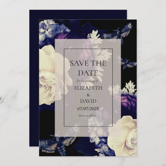 Save The Date Élégant Mariage floral gothique foncé (Devant / Derrière)