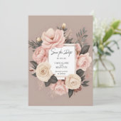 Save The Date Élégant Mariage floral gris crème rose poussiéreux (Debout devant)