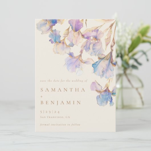 Save The Date Élégant Mariage floral Iris (Debout devant)