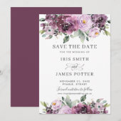 Save The Date Élégant Mariage Floral Mauve Violet Plum  (Devant / Derrière)