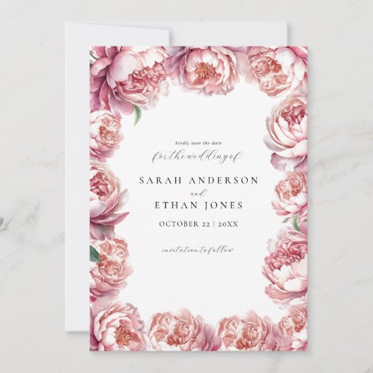 Save The Date Élégant Mariage floral moderne de rose pâle rose (Devant)