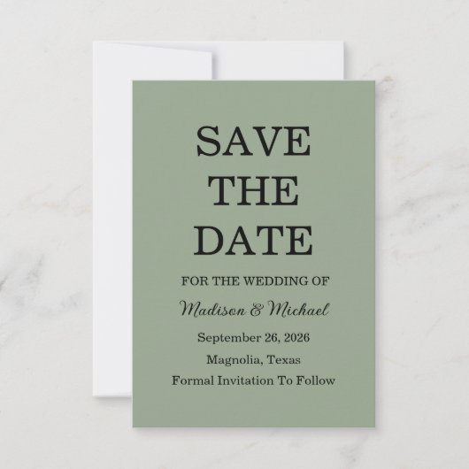Save The Date Élégant Mariage Floral Ornate Sage Vert (Devant)