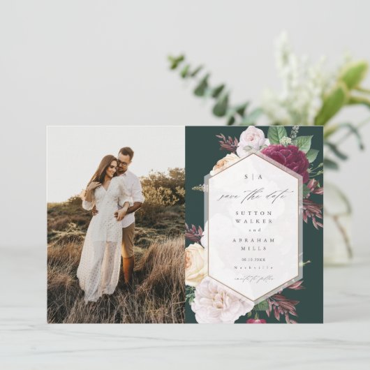 Save The Date Elégant Mariage Floral Photo (Debout devant)