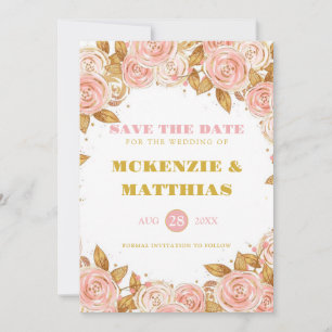 Save The Date Élégant Mariage floral Pony Or Rose
