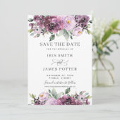 Save The Date Élégant mariage floral prune mauve pourpre (Debout devant)