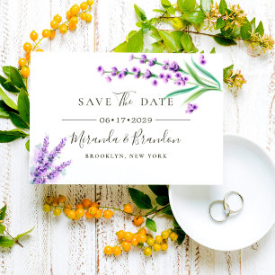 Save The Date Elégant Mariage Floral Purple Aquarelle Sauver Le