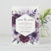 Save The Date Élégant Mariage Floral Purple Minimal (Debout devant)