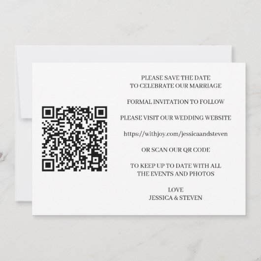 Save The Date Élégant Mariage Floral QR Code Photo Enregistrer l (Dos)