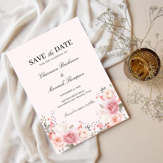 Save The Date Élégant Mariage floral rose