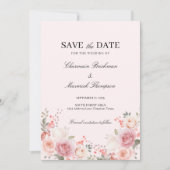Save The Date Élégant Mariage floral rose (Devant)