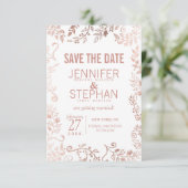 Save The Date Élégant Mariage Floral Rose Blanche Or (Debout devant)