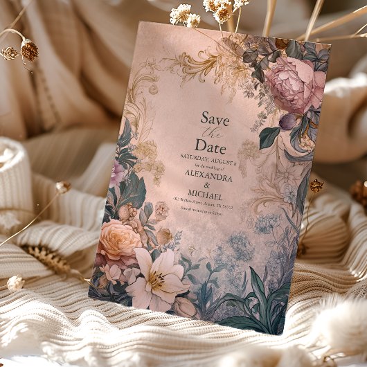 Save The Date Elégant Mariage floral rose clair