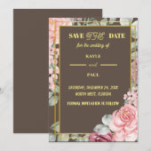 Save The Date Élégant Mariage floral rose de Bourgogne (Devant / Derrière)