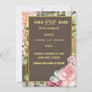 Save The Date Élégant Mariage floral rose de Bourgogne