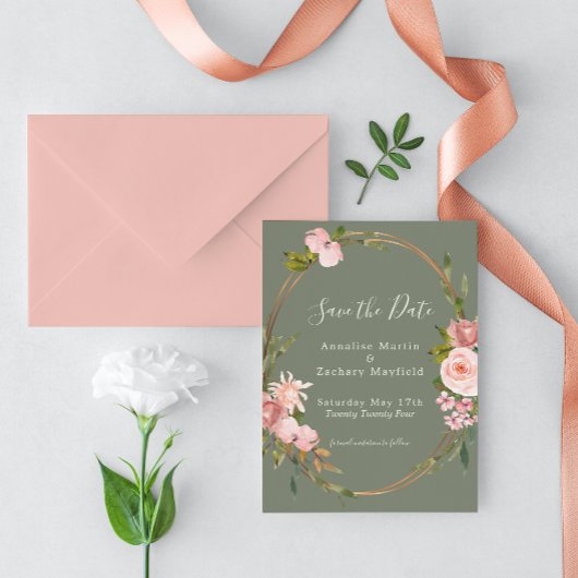 Save The Date Élégant Mariage floral rose pâle