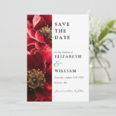 Save The Date Élégant Mariage Floral Rouge Et Or Bourgogne (Debout devant)