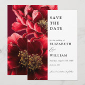 Save The Date Élégant Mariage Floral Rouge Et Or Bourgogne (Devant / Derrière)