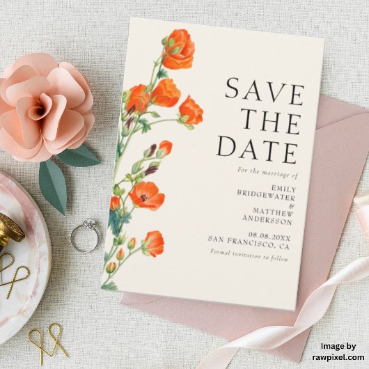 Save The Date Élégant Mariage floral rustique