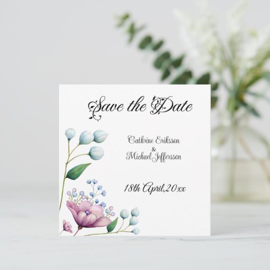 Save The Date Élégant Mariage Floral Soft Botanical Romance (Debout devant)