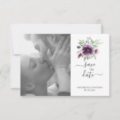 Save The Date Élégant Mariage floral vert violet (Devant)