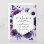 Save The Date Élégant Mariage Floral violet de champ (Devant / Derrière)