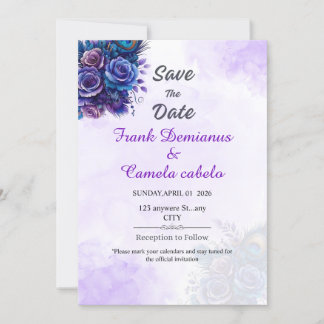 Save The Date Élégant Mariage Floral Violet Enregistrer La Date