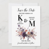 Save The Date Élégant Mariage floral violet et brun (Devant)