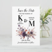 Save The Date Élégant Mariage floral violet et brun (Debout devant)