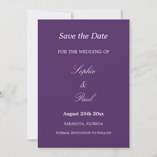 Save The Date Élégant mariage foncé violet Enregistrer la date (Devant)