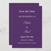 Save The Date Élégant mariage foncé violet Enregistrer la date (Devant / Derrière)