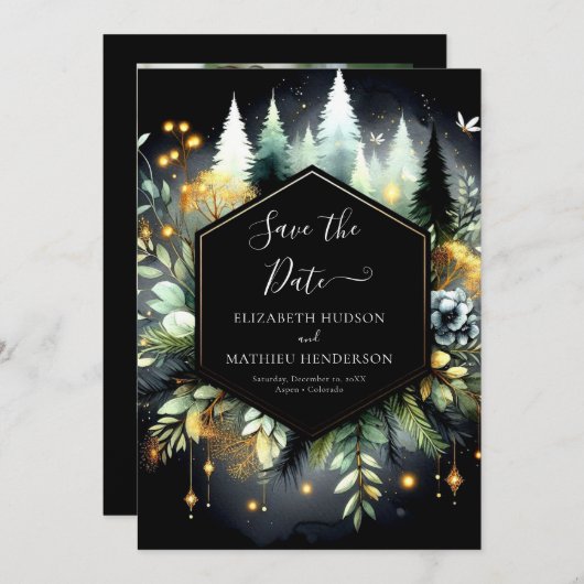 Save The Date Élégant Mariage forestier numérique enchanté (Devant / Derrière)