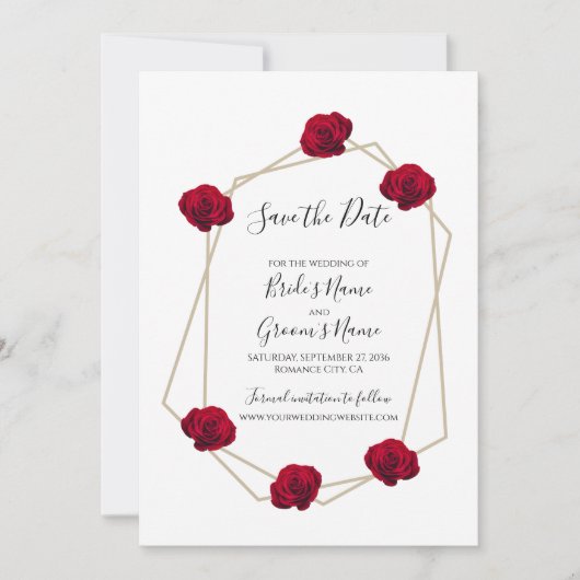 Save The Date Élégant Mariage Géométrique Rouge Rose Enregistrer (Devant)