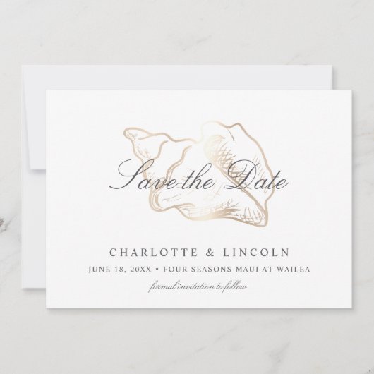 Save The Date Élégant Mariage Golden Conch (Devant)