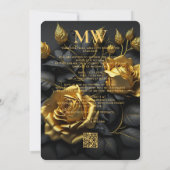 Save The Date Élégant Mariage gothique Boho Black Gold Roses (Dos)