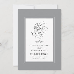 Save The Date Élégant mariage gris calligraphie Imprimable numér
