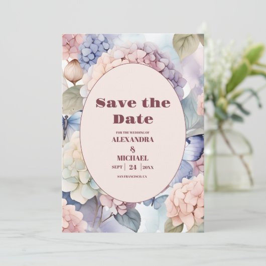 Save The Date Élégant Mariage Hydrangea (Debout devant)