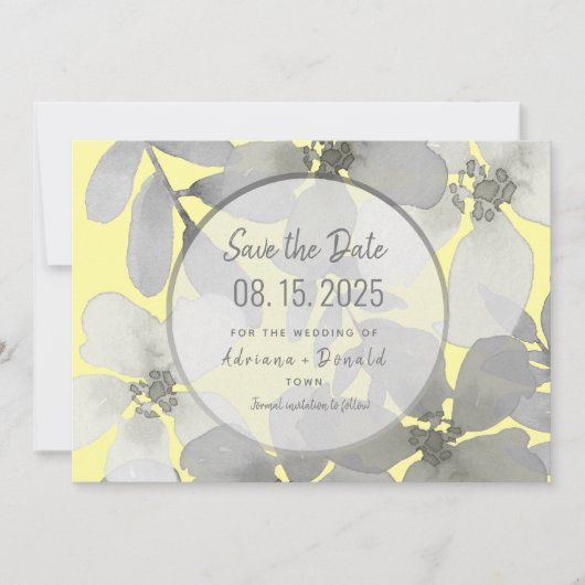 Save The Date Élégant Mariage jaune et gris (Devant)