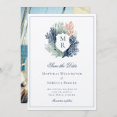 Save The Date Élégant Mariage marin classique crête marine (Devant / Derrière)