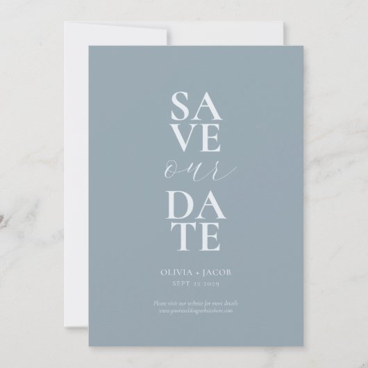 Save The Date Élégant Mariage minimaliste Dusty Blue (Devant)