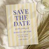 Save The Date Élégant Mariage moderne bleu jaune rayé